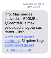 SMS recibido 3/2/2016 a las 20:50