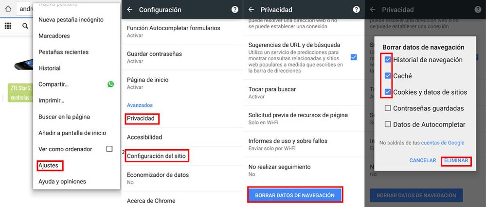 Eliminar caché e historial del navegador en Android