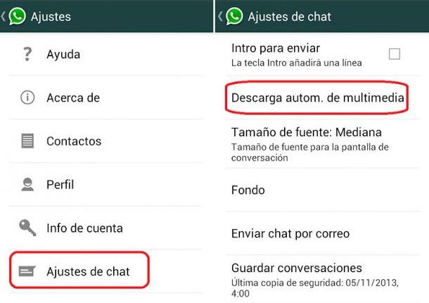 WhatsApp descarga automática