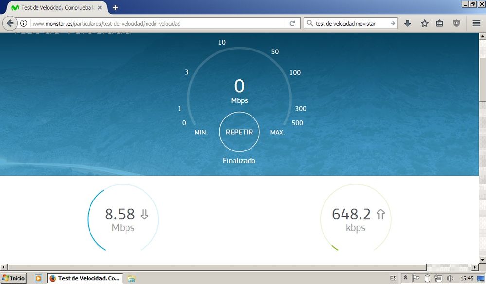 Velocidad normal ADSL conectado sólo cable