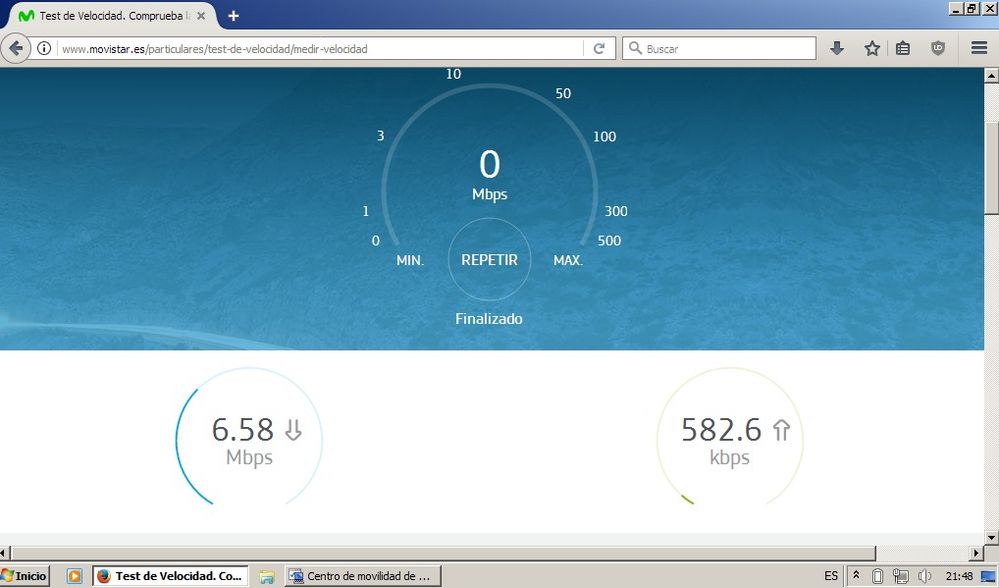 Velocidad en la hora crítica conectado al Router vía cable Ethernet y sin WIFI en el Router en cuestión