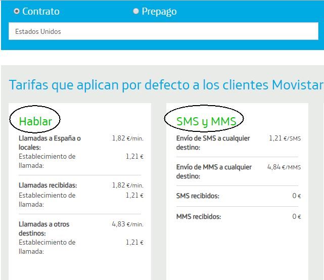 Tarifa que aplica por defecto para llamadas y envio de mensajes en Estados Unidos.