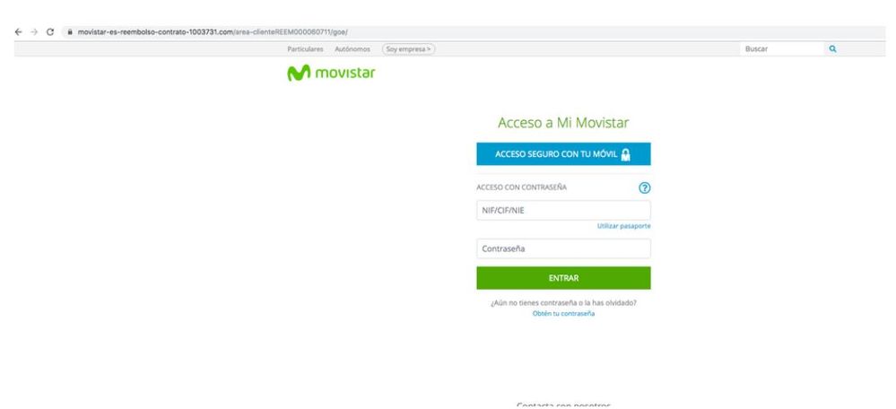 Pagina de acceso a Mi Movistar.