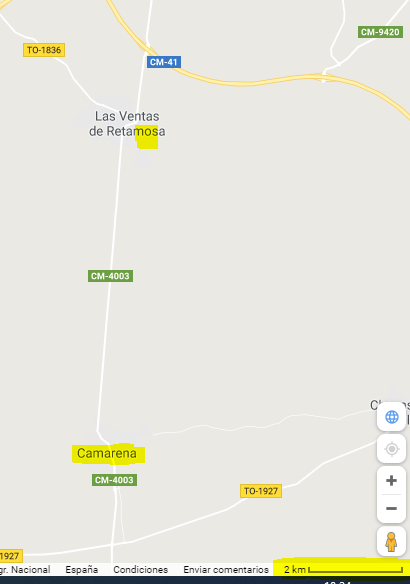 Distancia del termino municipal de Camarena  donde ahora ya SI HAY COBERTURA DE FIBRA OPTICA.  y donde se encuentran las urbanizaciones