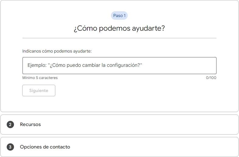 Formulario Contacto Solicitud de Ayuda Google.