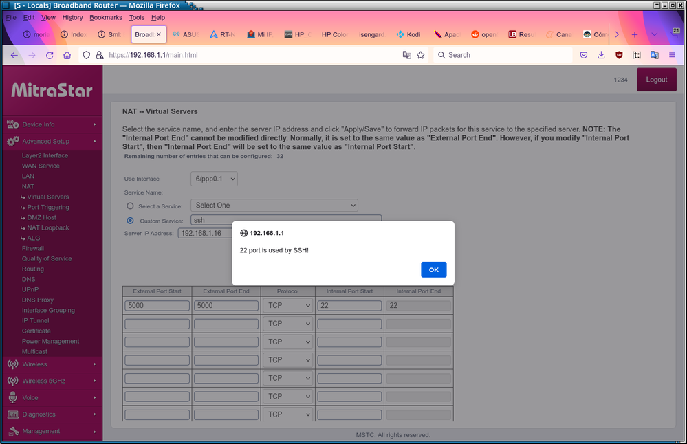 Router rechaza redirigir ssh!