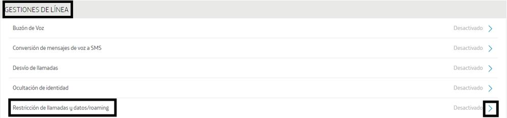 Gestiones de Linea Restriccion de Llamadas y datos/Roaming