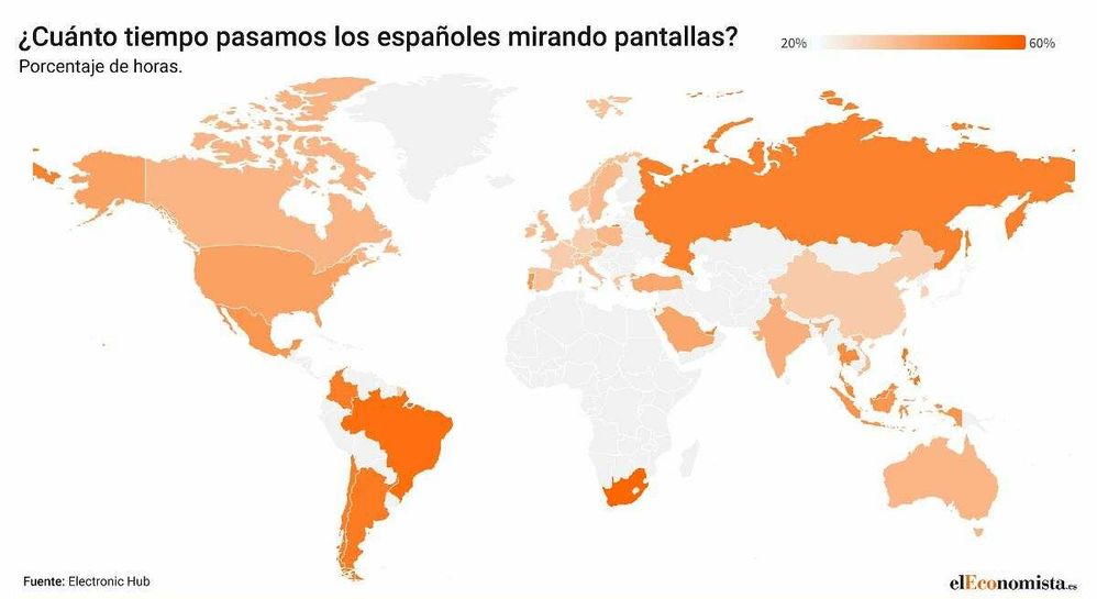 elEconomista.es // Mapa del tiempo que pasan los países frente a pantallas