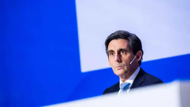 José María Álvarez-Pallete, presidente de Telefónica, en la rueda de prensa de presentación de los resultados de 2023. Telefónica