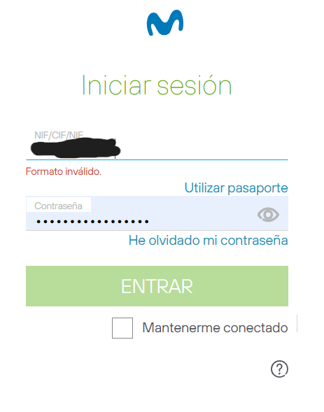 Sistema de inicio de sesión móvil, marca un formato inválido si esta activa la opción "Utilizar NIF/CIF/NIE", como es de esperarse.