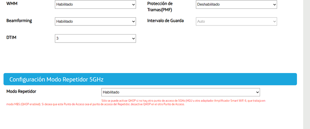 Amplificador como punto de acceso, en la configuración avanzada del Wifi Plus, cuando editas el SSID del Wifi6, qué opción deja en repetidor