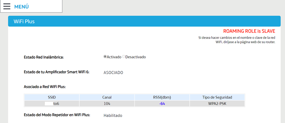 Amplificador como repetidor, red Wifi plus con SSID correcto de la red de 5GHz, no te deja tocar nada