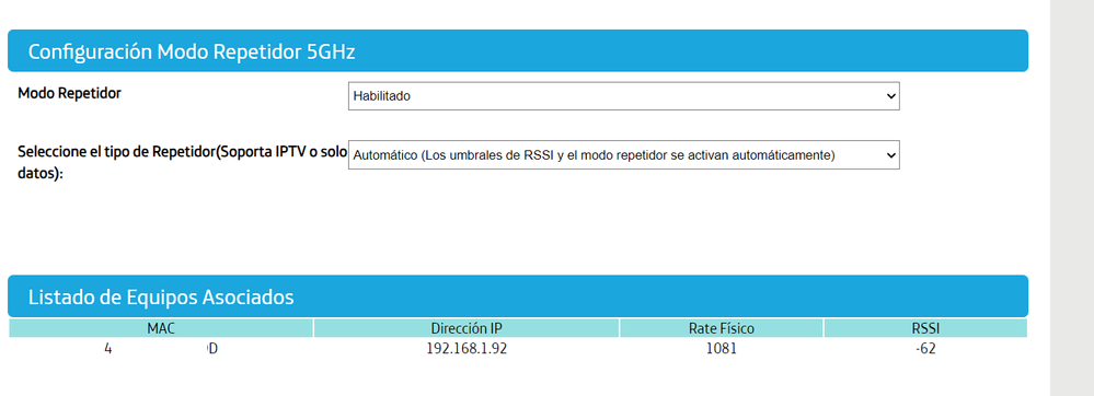 Amplificador como repetidor, configuración avanzada de la red wifi plus, en la que se ve en la parte de abajo, la IP del amplificador como punto de acceso