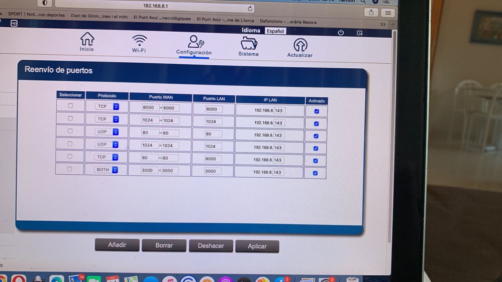 configuracion puertos rute