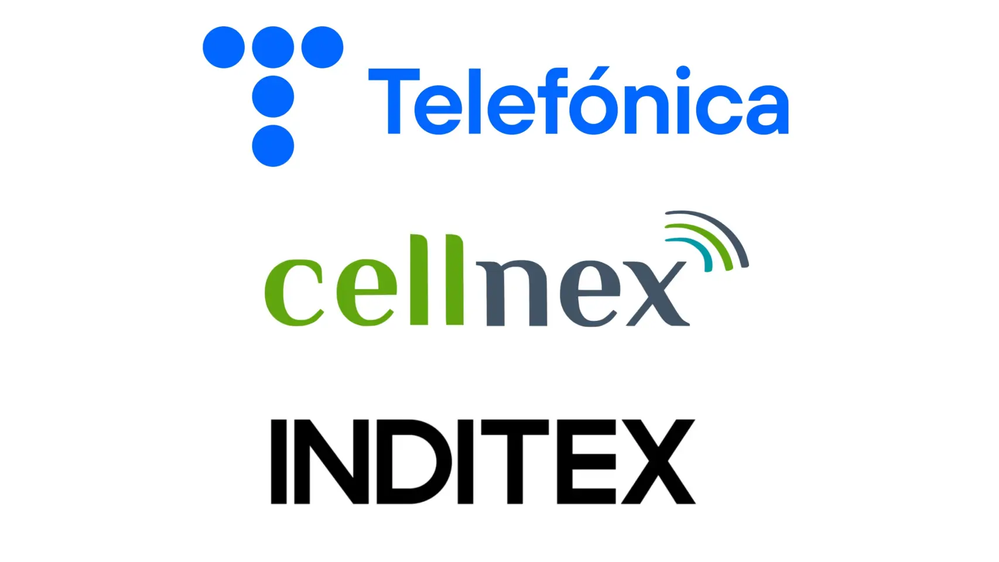Logos de Telefónica, Cellnex e Inditex. EP