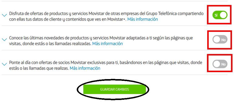 Guardar Cambios Opciones de Privacidad