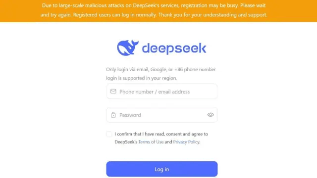DeepSeek y el mensaje que muestra en su web. Omicrono