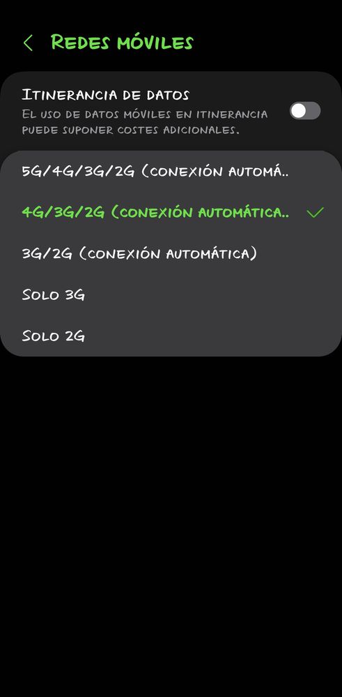 Estas son las únicas opciones que me ofrece el teléfono
