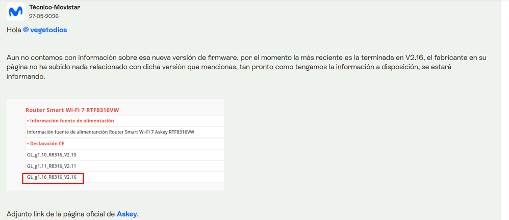Error al actualizar el firmware de mi Wifi 7 | Comunidad Movistar - 5342467