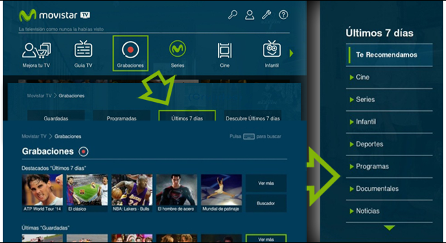 Últimos siete dias desde el menú de Movistar TV