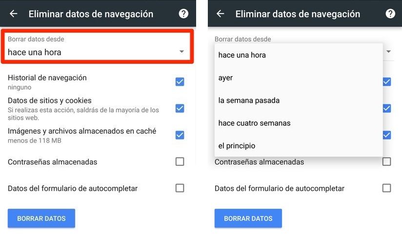 Borrar datos de navegación en Google Chrome