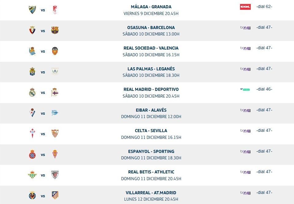 Horarios jornada 15 Movistar Movisfera