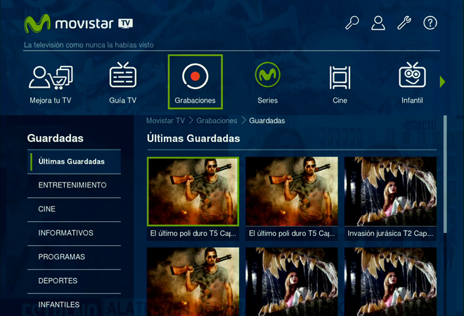 Menú grabaciones en Movistar TV